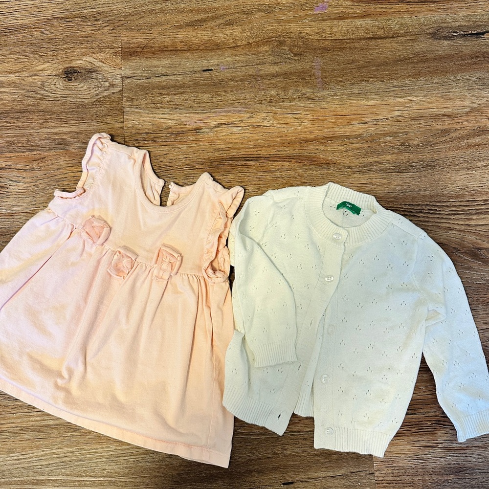 Tea Collection Peach Top with white cardigan- set of 2